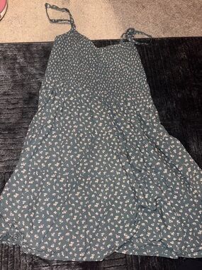 Floral Smocked Mini Dress - Teal Green